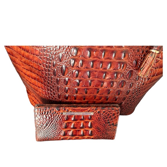 Brahmin Brown Leather Reptile Hand Tote W/Matching Wallet 2pc - Picture 4 of 13